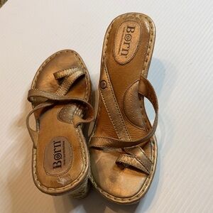Born Girls Metallic Bronze Leather Wedge Sandals